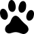 Ein schwarzer Pfotenabdruck auf weißem Hintergrund.