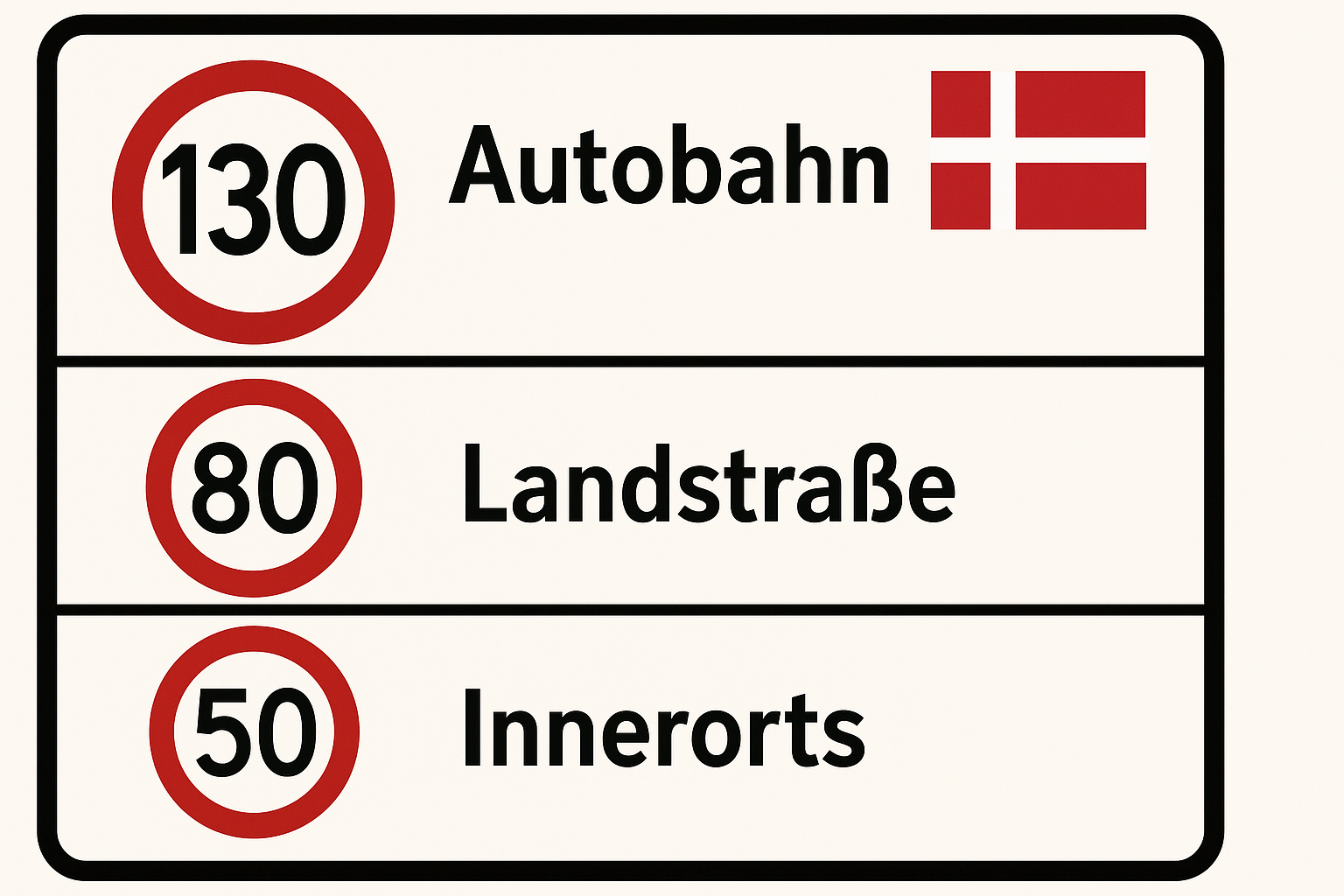 Übersicht der Geschwindigkeitsbegrenzungen in Dänemark